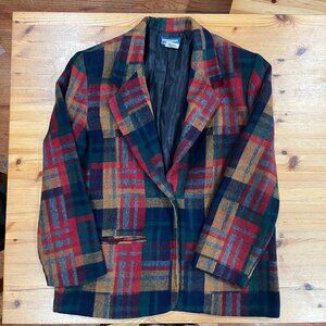 Vintage Oakbrook Women's Multicolor Blanket Plaid Jacket Blazer Sz M Wool Blend